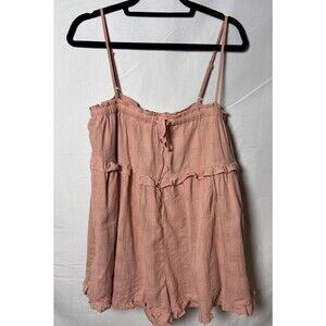 Womens L Romper Shorts Ruffle Trim Cottagecore Country Beachy Lightweight